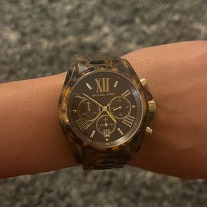 Michael Kors tortoise chronograph watch with Roman numerals